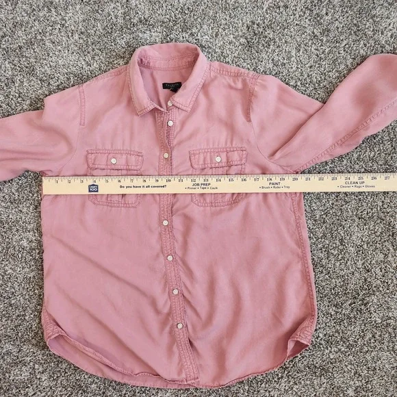 Talbots Button Up Blouse Women's Large Petite Dusty Pink Roll Tab Sleeve Pockets - Picture 6 of 9